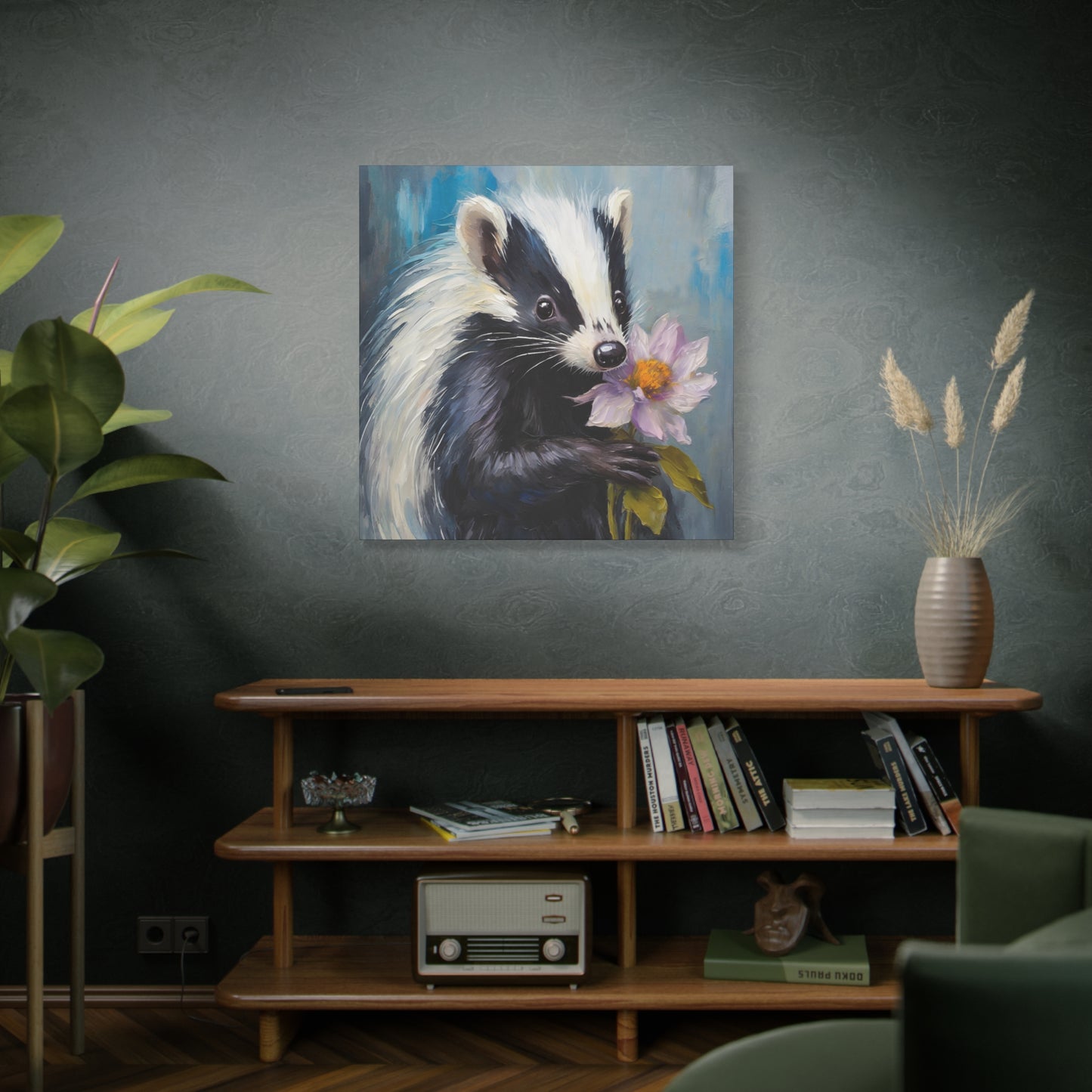 Flower Skunk Lollipop Frameless Canvas Wall Art Sizes 10”x10” – 36”x36”