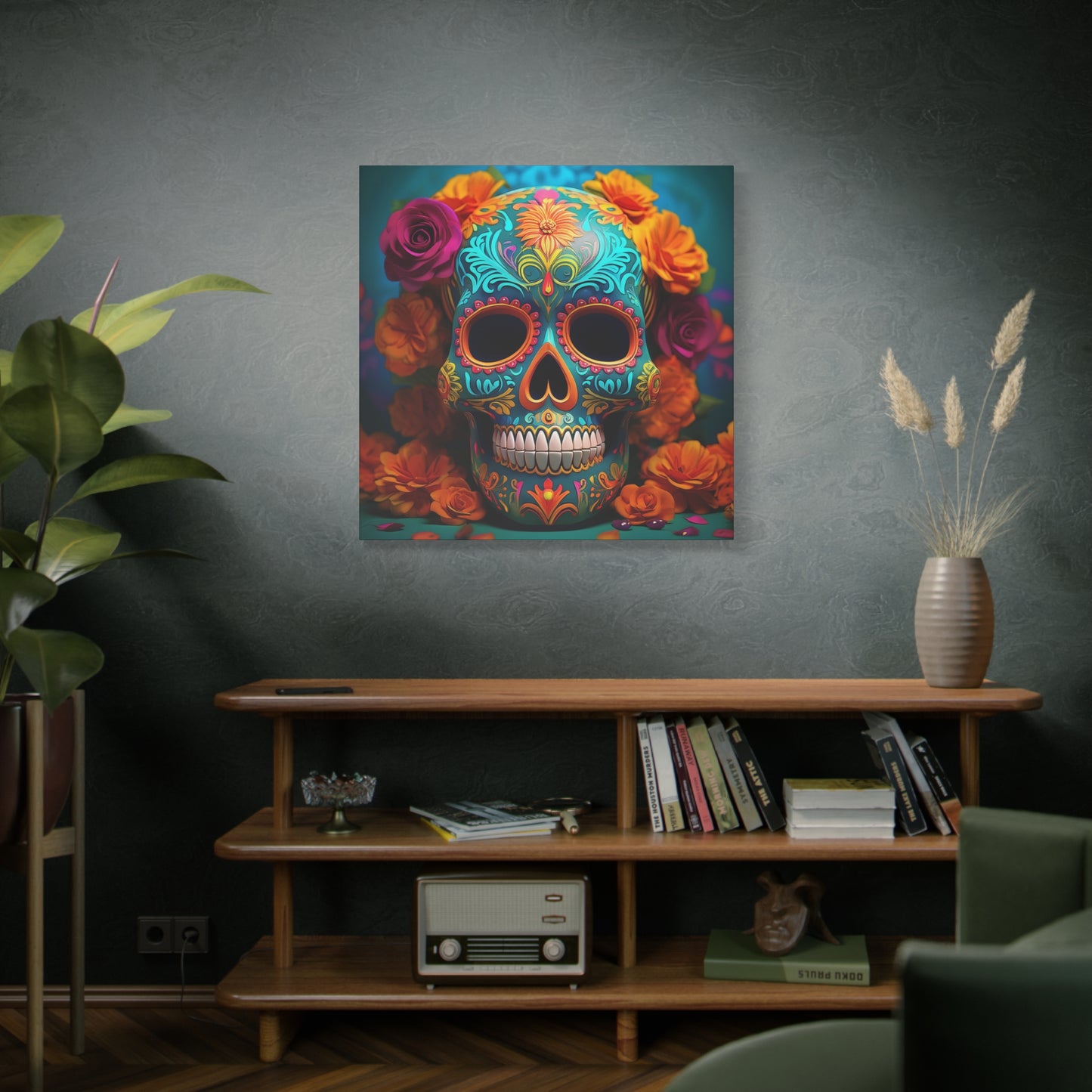 Sugar Skull Frameless Canvas Wall Art Sizes 10”x10” – 36”x36”