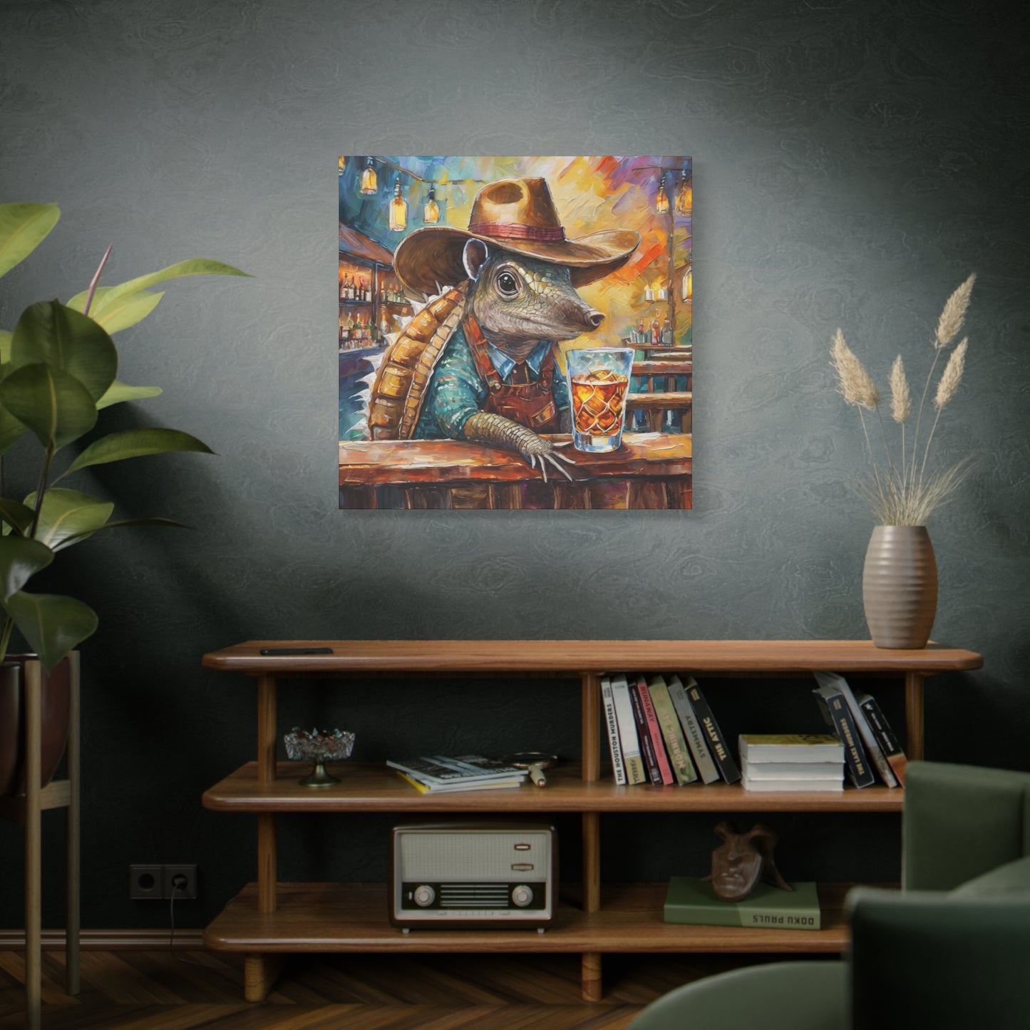 Whiskey Armadillo Frameless Canvas Wall Art Sizes 10”x10” – 36”x36”