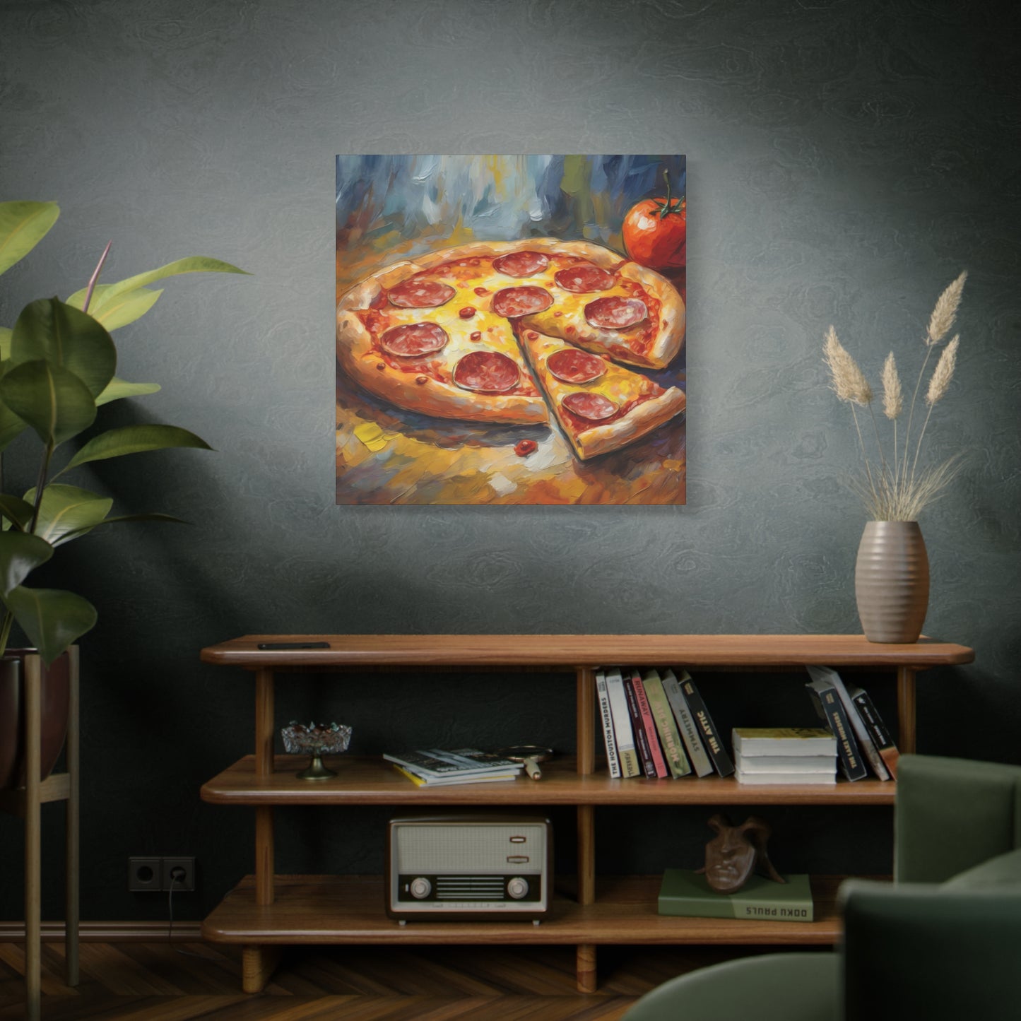 Pepperoni Pizza Frameless Canvas Wall Art Sizes 10”x10” – 36”x36”