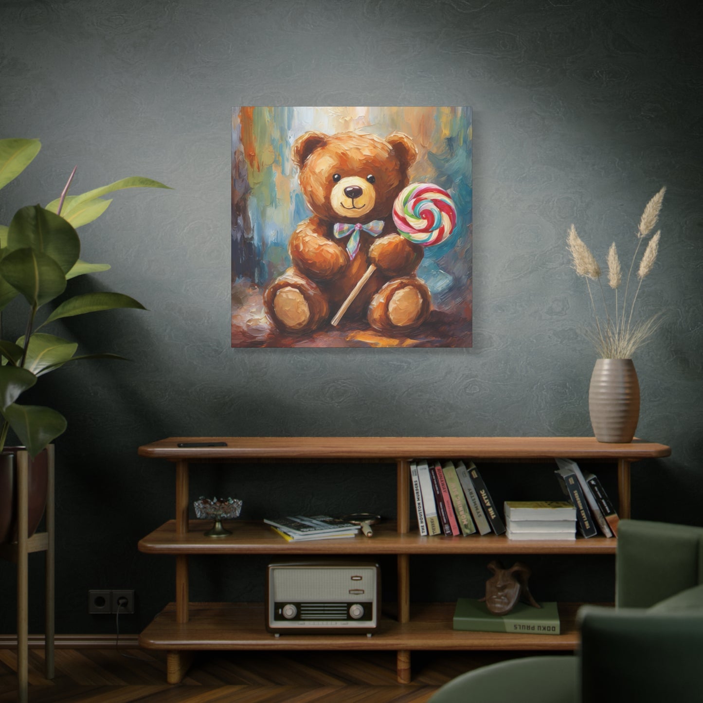 Teddy Bear Lollipop Frameless Canvas Wall Art Sizes 10”x10” – 36”x36”