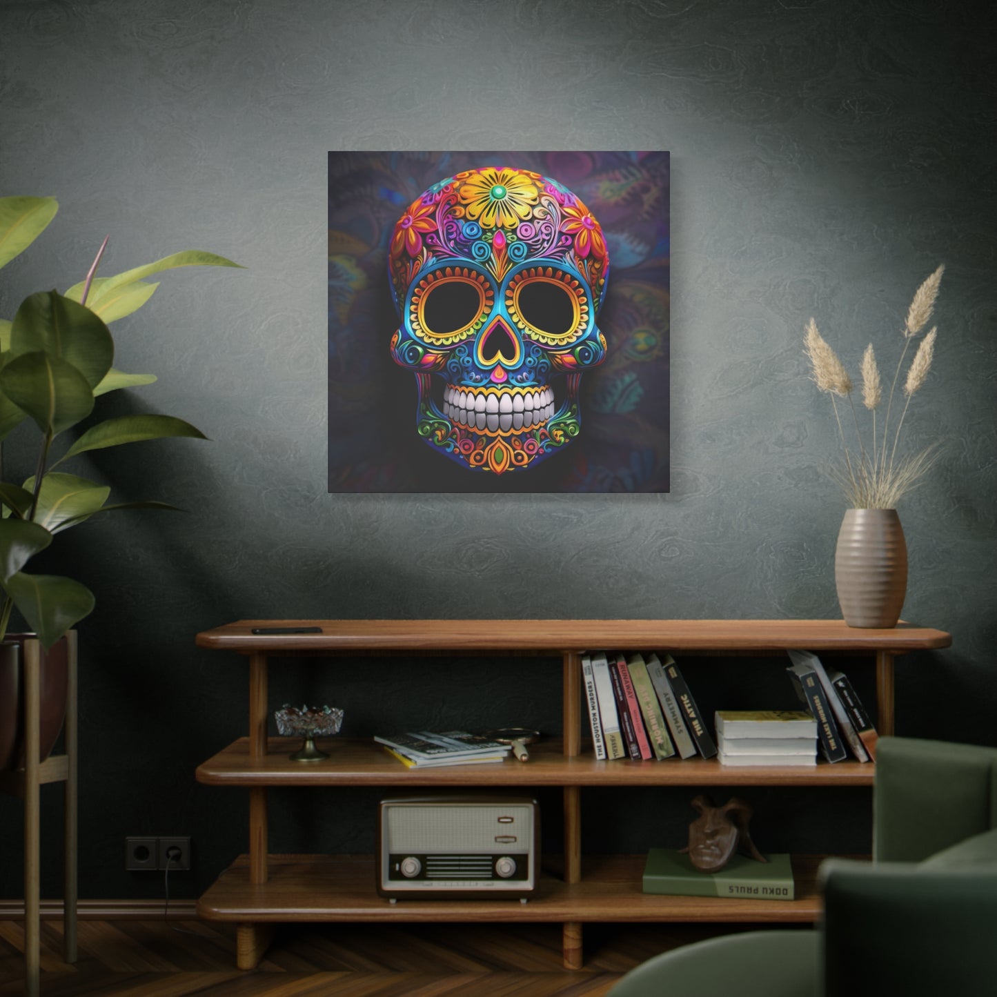 Sugar Skull Frameless Canvas Wall Art Sizes 10”x10” – 36”x36”
