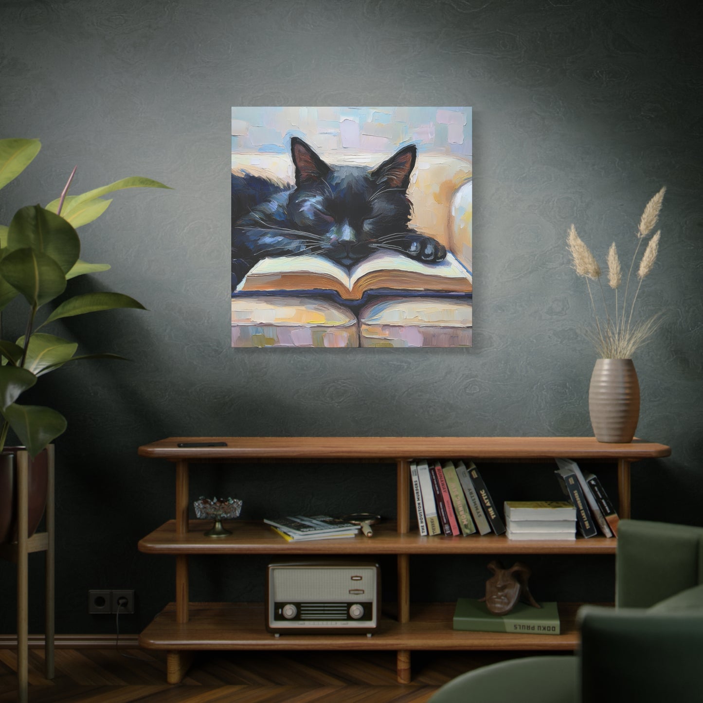 Black Cat Book Lollipop Frameless Canvas Wall Art Sizes 10”x10” – 36”x36”