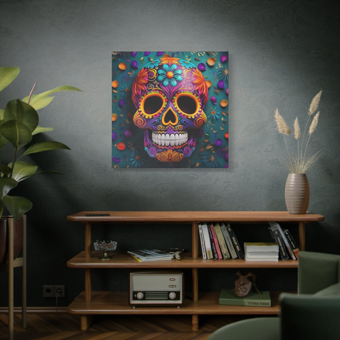 Sugar Skull Frameless Canvas Wall Art Sizes 10”x10” – 36”x36”
