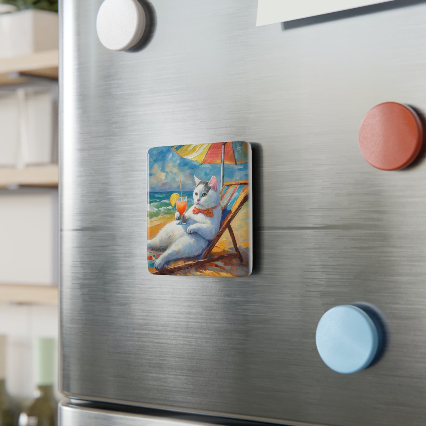 Beach Cat Ceramic Tile Magnet
