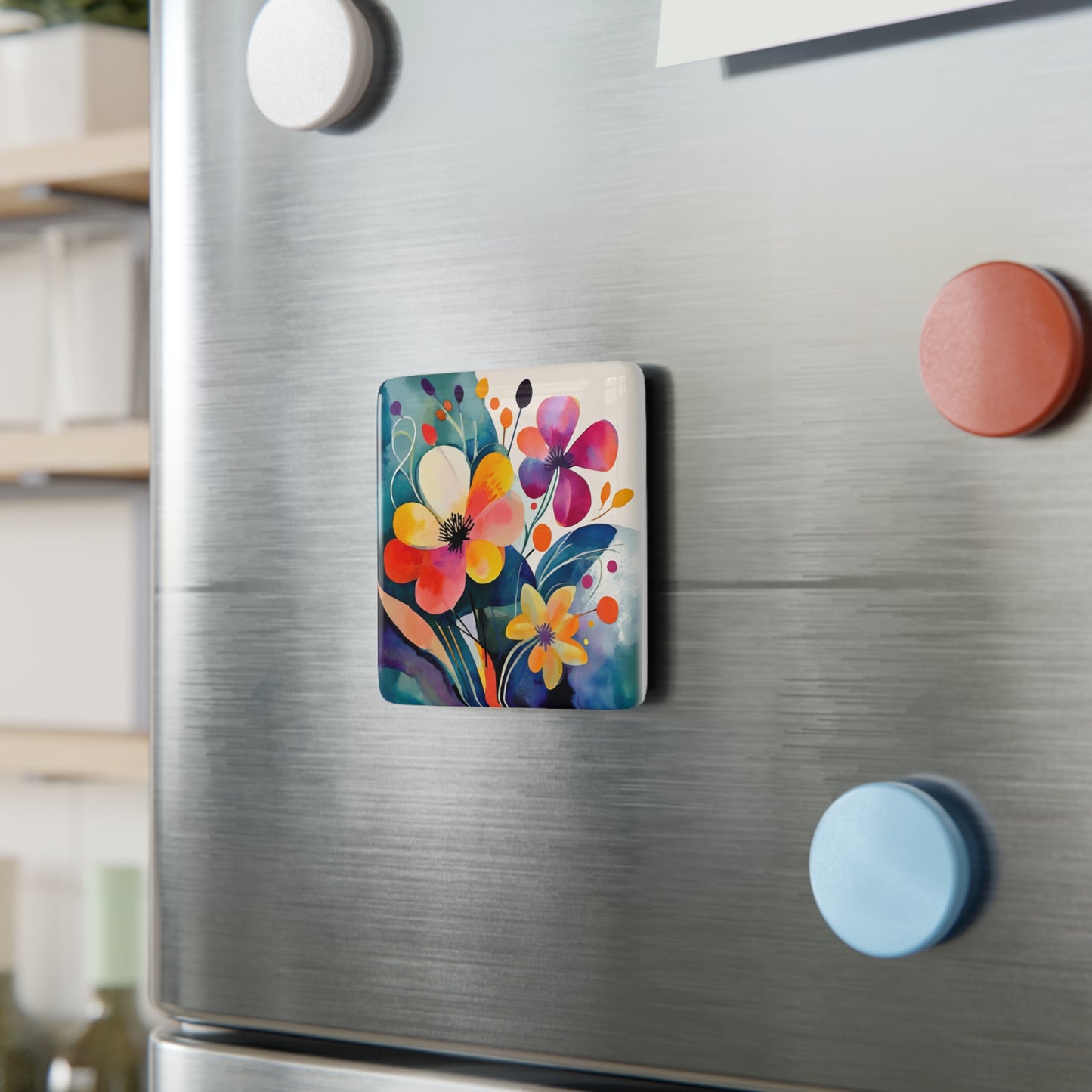 4 DESIGNS! Mid Century Modern Flower Ceramic Tile Magnet