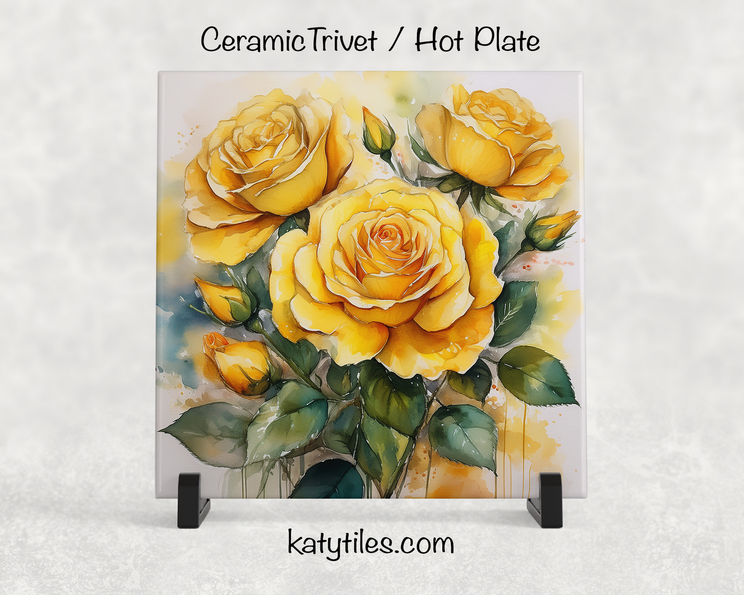 22 Designs! Roses - Yellow, Pink, White & Red - Ceramic Tile Trivet/Coaster – 6x6 Handmade Floral Kitchen Decor, Elegant Botanical Gift