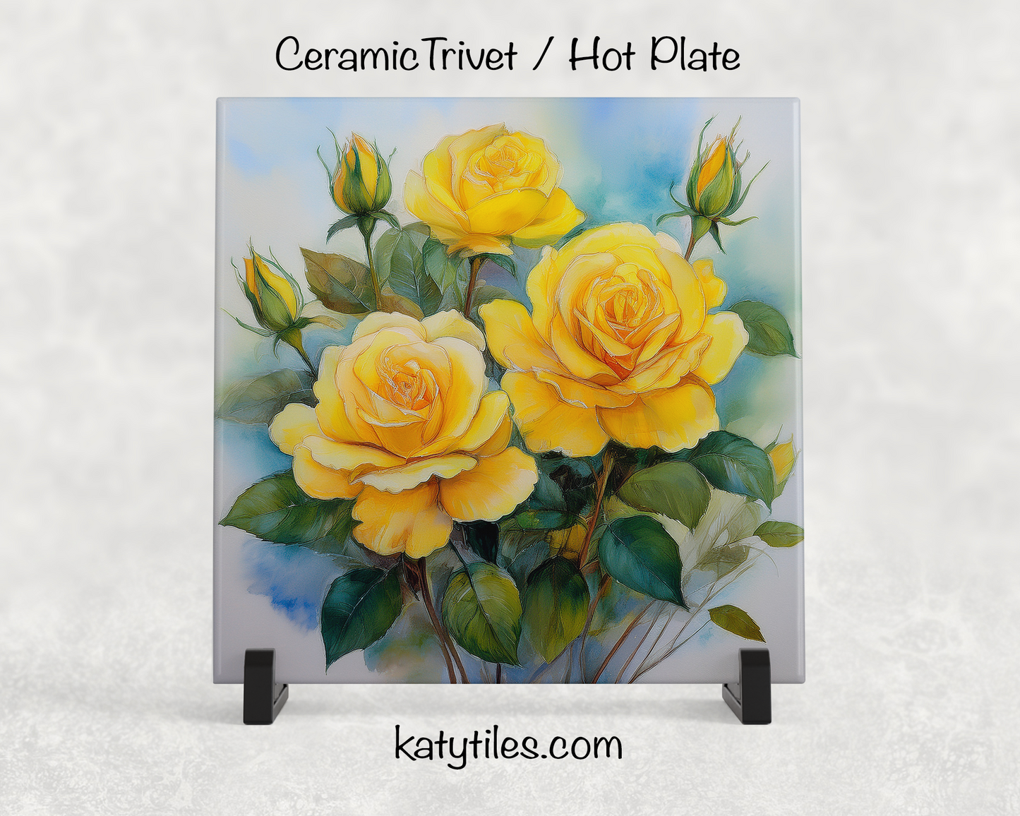 22 Designs! Roses - Yellow, Pink, White & Red - Ceramic Tile Trivet/Coaster – 6x6 Handmade Floral Kitchen Decor, Elegant Botanical Gift