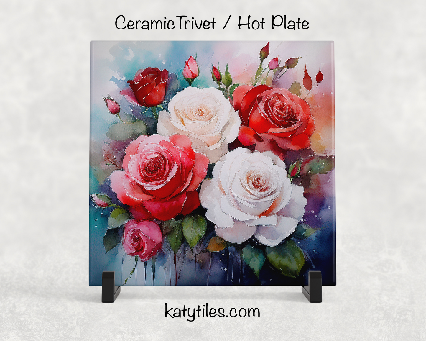 22 Designs! Roses - Yellow, Pink, White & Red - Ceramic Tile Trivet/Coaster – 6x6 Handmade Floral Kitchen Decor, Elegant Botanical Gift