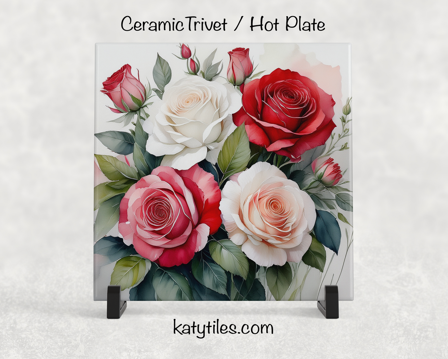 22 Designs! Roses - Yellow, Pink, White & Red - Ceramic Tile Trivet/Coaster – 6x6 Handmade Floral Kitchen Decor, Elegant Botanical Gift