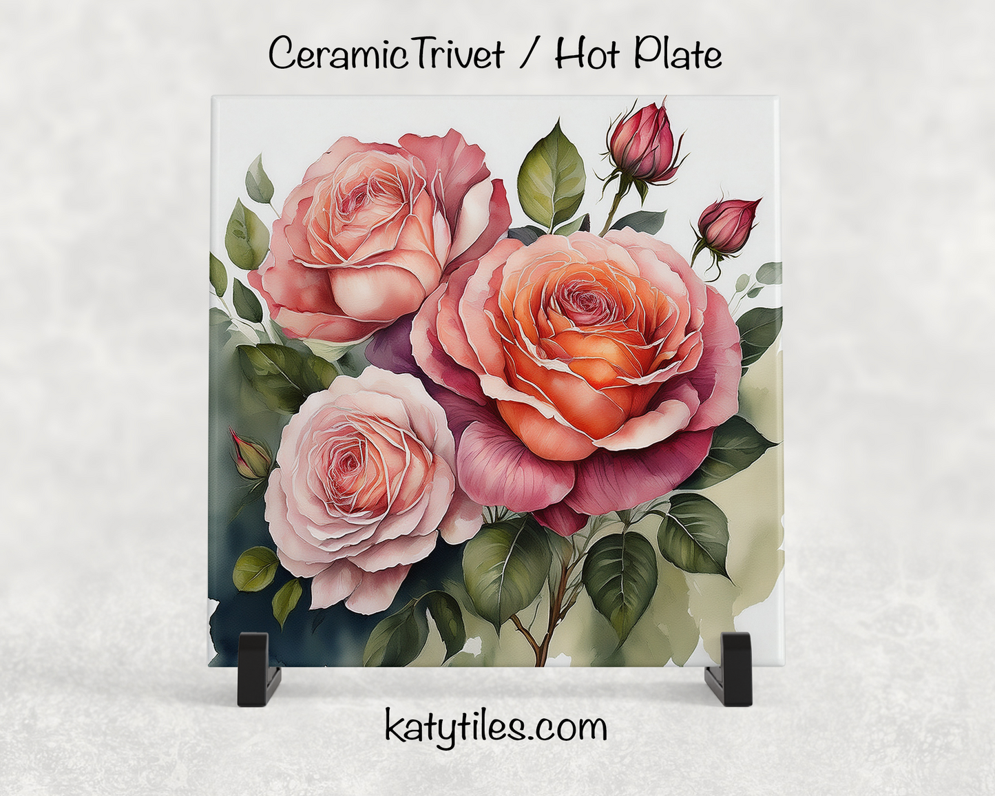 22 Designs! Roses - Yellow, Pink, White & Red - Ceramic Tile Trivet/Coaster – 6x6 Handmade Floral Kitchen Decor, Elegant Botanical Gift