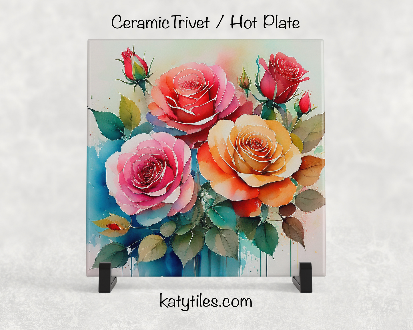 22 Designs! Roses - Yellow, Pink, White & Red - Ceramic Tile Trivet/Coaster – 6x6 Handmade Floral Kitchen Decor, Elegant Botanical Gift