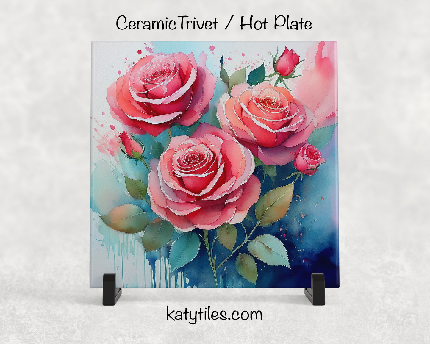 22 Designs! Roses - Yellow, Pink, White & Red - Ceramic Tile Trivet/Coaster – 6x6 Handmade Floral Kitchen Decor, Elegant Botanical Gift