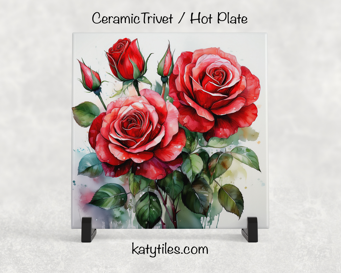 22 Designs! Roses - Yellow, Pink, White & Red - Ceramic Tile Trivet/Coaster – 6x6 Handmade Floral Kitchen Decor, Elegant Botanical Gift