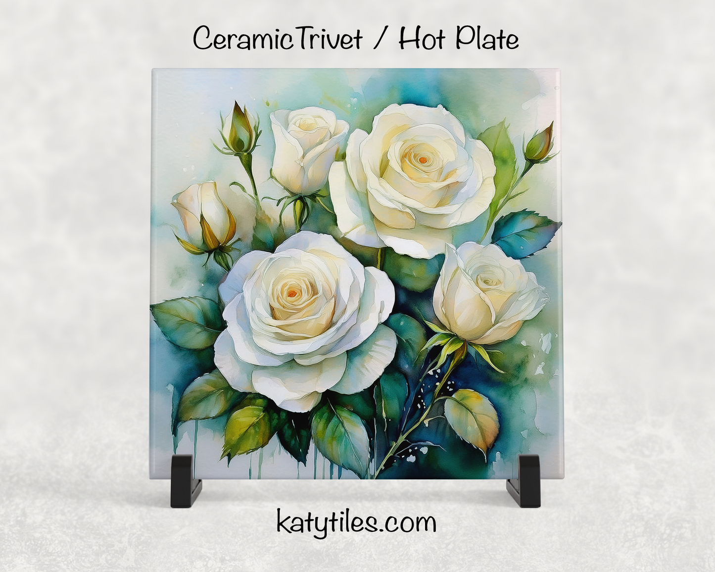 22 Designs! Roses - Yellow, Pink, White & Red - Ceramic Tile Trivet/Coaster – 6x6 Handmade Floral Kitchen Decor, Elegant Botanical Gift