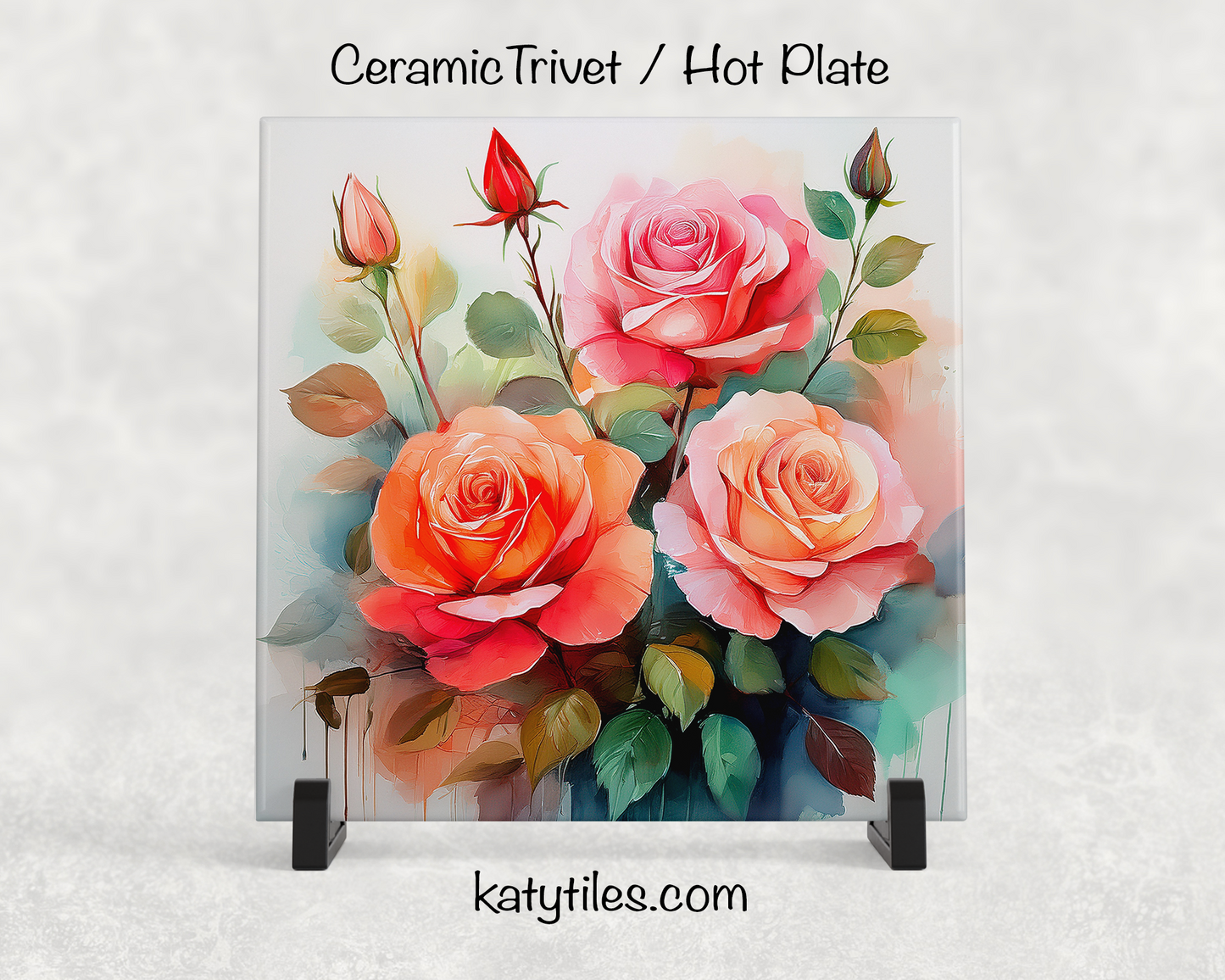 22 Designs! Roses - Yellow, Pink, White & Red - Ceramic Tile Trivet/Coaster – 6x6 Handmade Floral Kitchen Decor, Elegant Botanical Gift