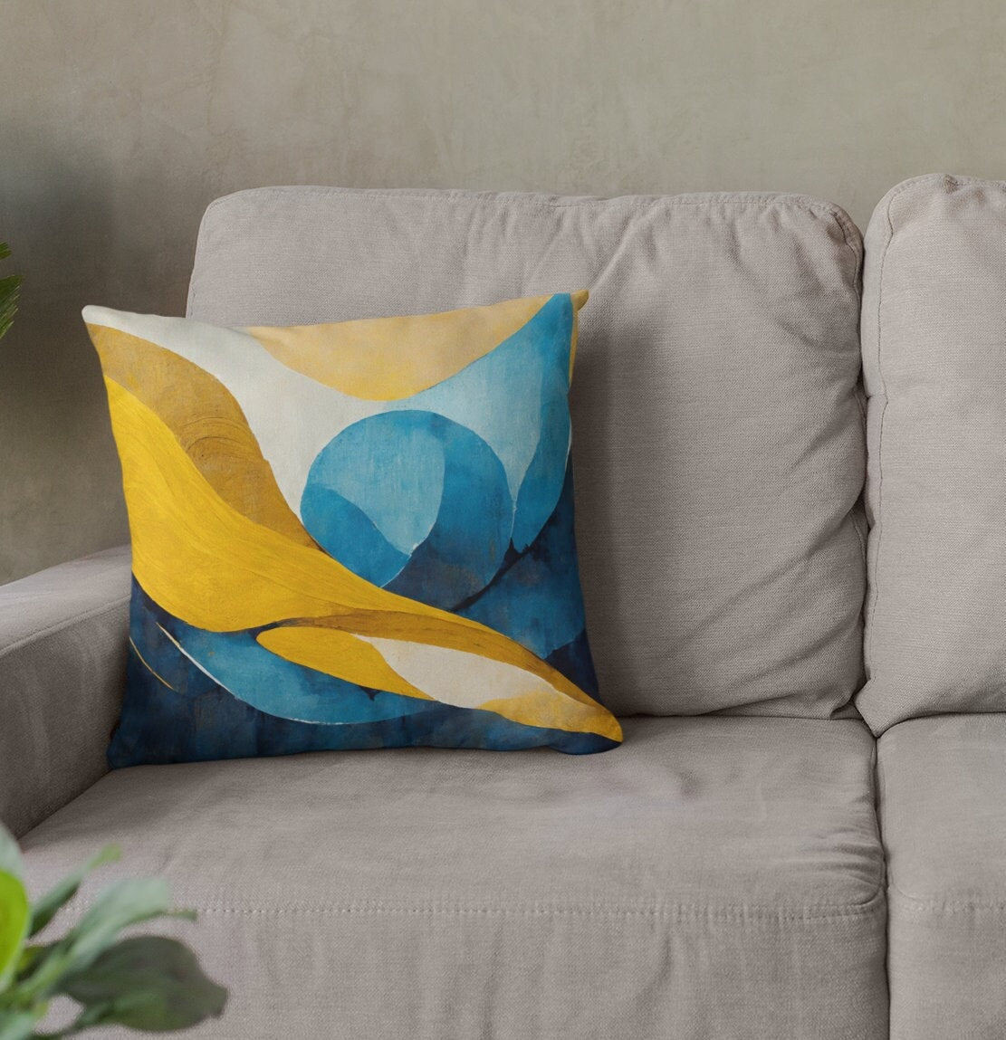 Blue Yellow Throw Pillow Accent Pillows, Decorative Pillows, Throw Pillows for Couch, Pillows, Faux Suede, Soft Pillow, Mid-Century Style