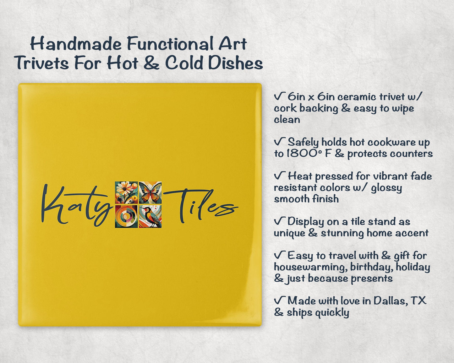3 Designs! Marigolds Ceramic Tile Trivet/Coaster – 6x6 Handmade Floral Kitchen Decor, Vibrant Botanical Gift, Made in USA