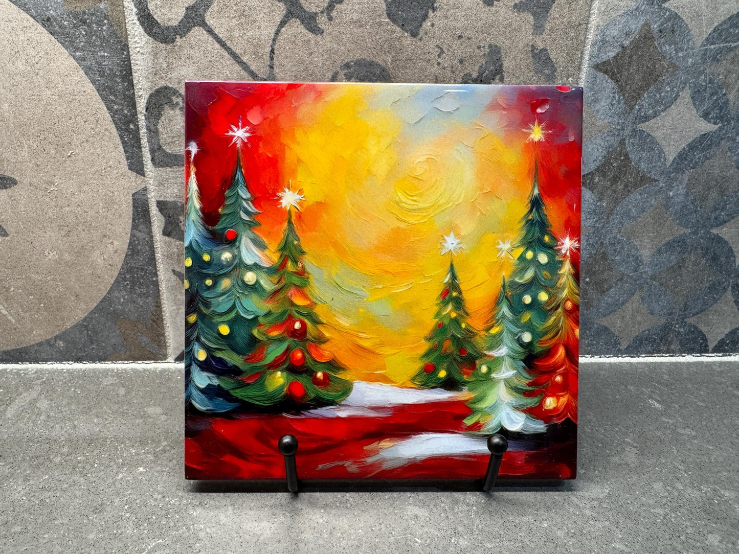 Winter Trivet for Hot Dishes – Holiday Decor & Christmas Tree Decorations – Colorful Christmas-Themed Kitchen Decor - Hot Plate - 6x6