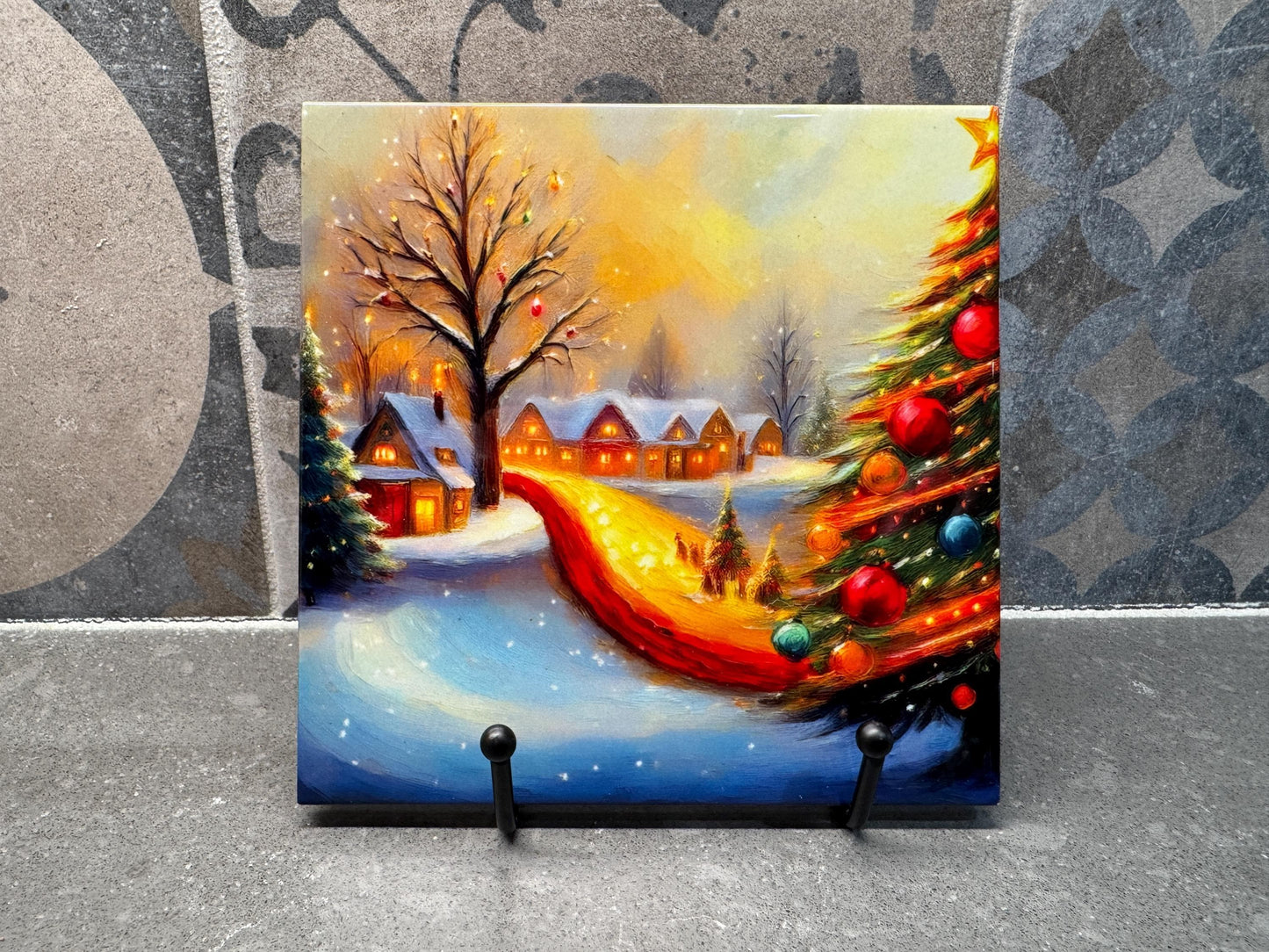 Winter Trivet for Hot Dishes – Holiday Decor & Christmas Tree Decorations – Colorful Christmas-Themed Kitchen Decor - Hot Plate - 6x6