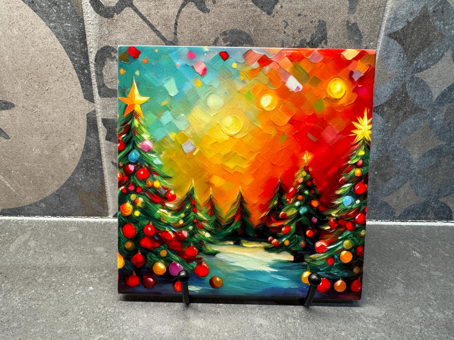 Winter Trivet for Hot Dishes – Holiday Decor & Christmas Tree Decorations – Colorful Christmas-Themed Kitchen Decor - Hot Plate - 6x6