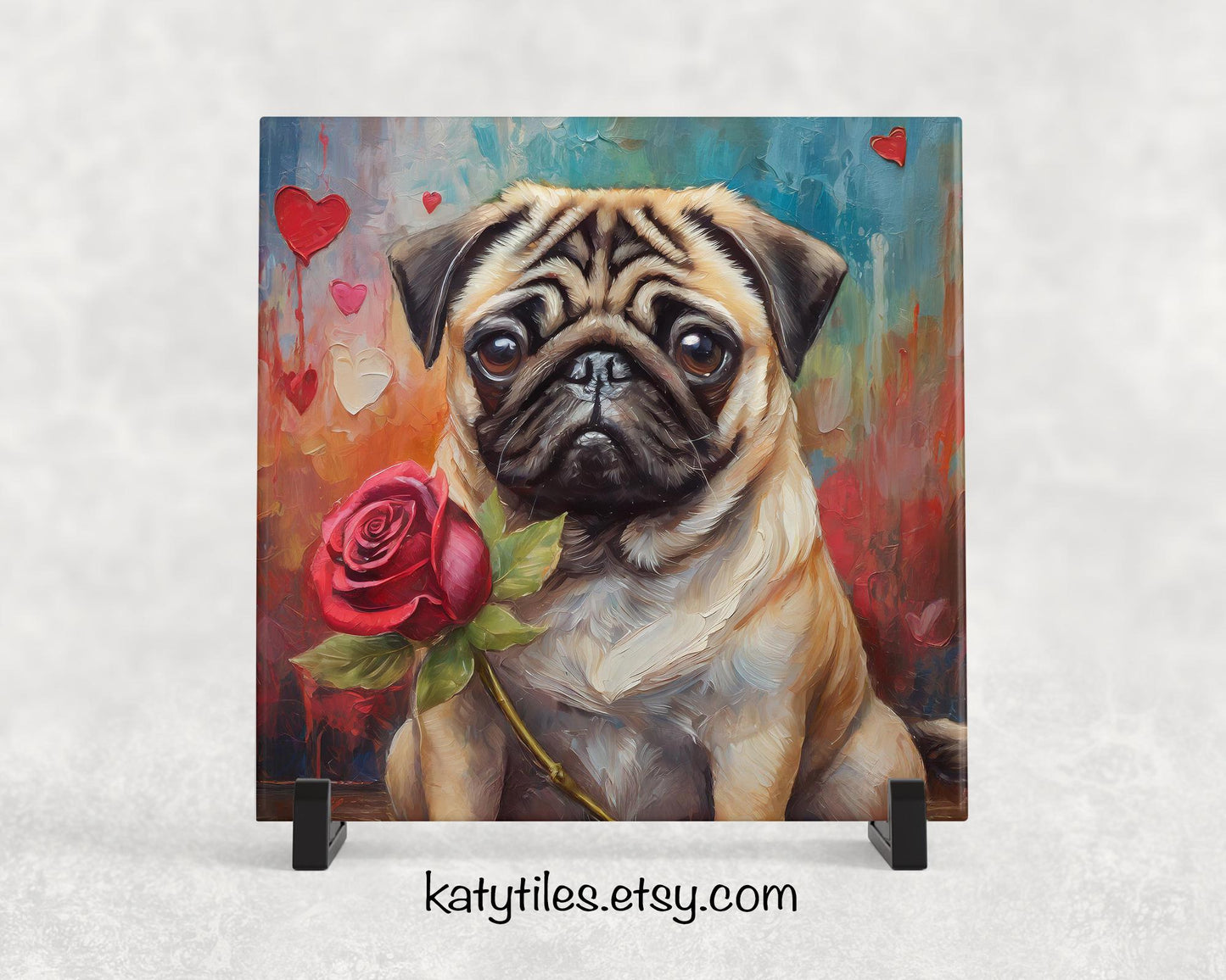 Pug Retriever Heart Trivet - Valentine's Day Gift for Dog Lovers | Custom Hot Plate Coaster | Heart Rose Home Decor