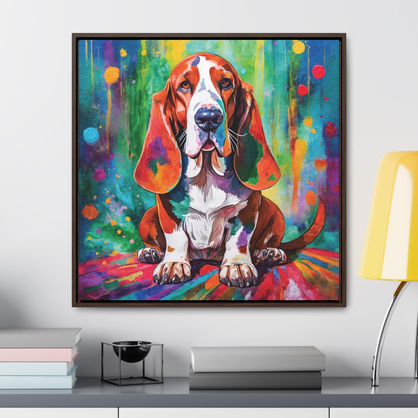 Bassett Hound Art, Framed Canvas Wall Art, Gift for Bassett Hound Lover. Dog Art, Bassett Hound Home Decor