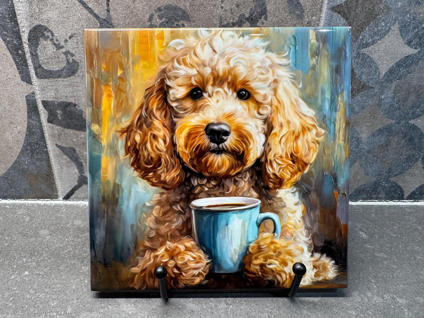 5 Designs! Goldendoodle Drinking Coffee Ceramic Tile Trivet For Hot Dishes/Coaster – 6x6 Handmade Kitchen Decor, Gift for Dog Lovers