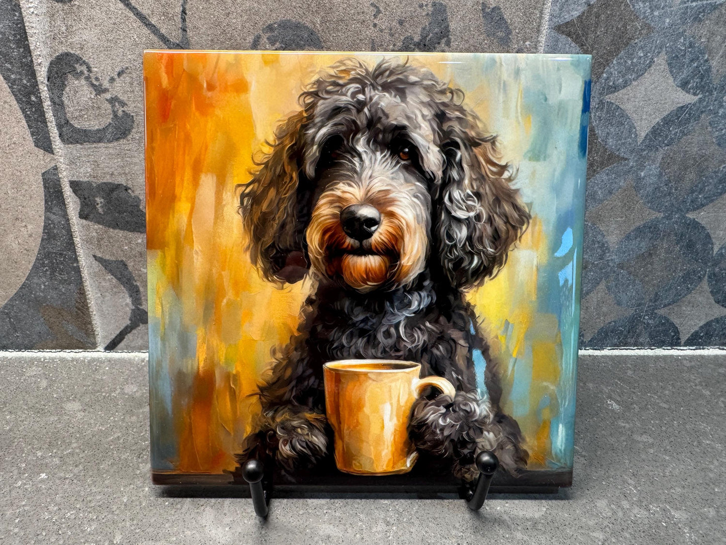 5 Designs! Goldendoodle Drinking Coffee Ceramic Tile Trivet For Hot Dishes/Coaster – 6x6 Handmade Kitchen Decor, Gift for Dog Lovers