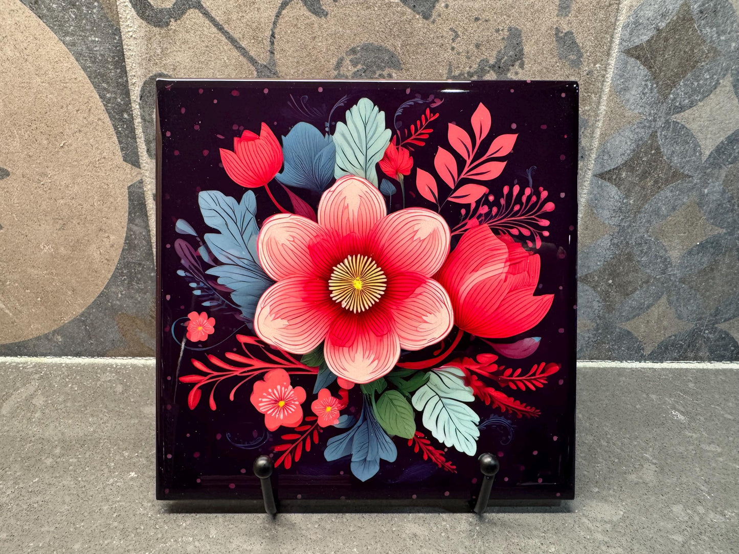 SIX DESIGNS! Colorful Floral Ceramic Tile Trivet/Coaster – 6x6 Handmade Mother’s Day Kitchen Decor, Gift for Flower Lovers, Made in USA