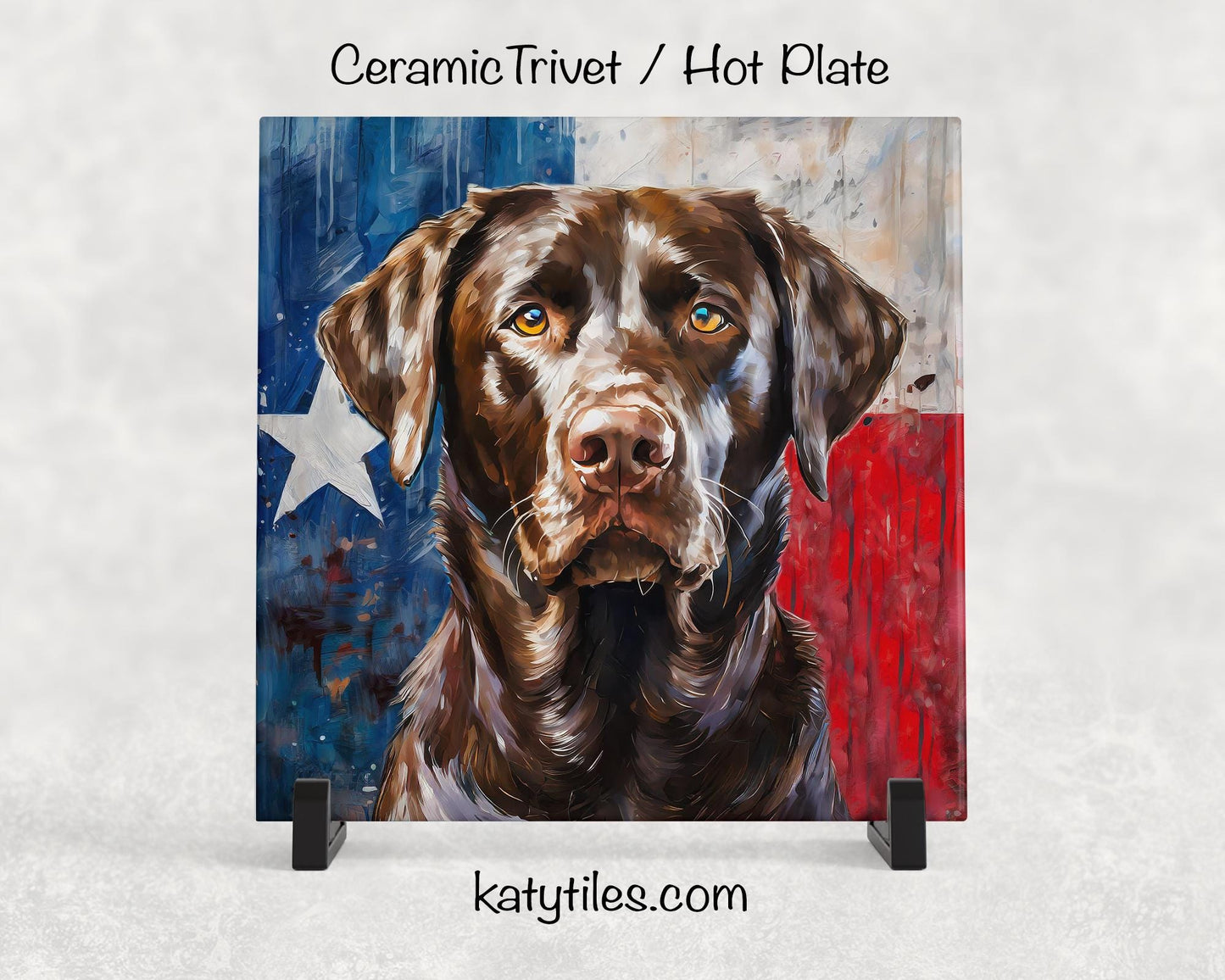 Three Fur Colors! Labrador Retriever with Texas Flag Ceramic Tile Trivet/Coaster– 6x6 Handmade Texas Lab Decor, Gift for Lovers, Made in USA
