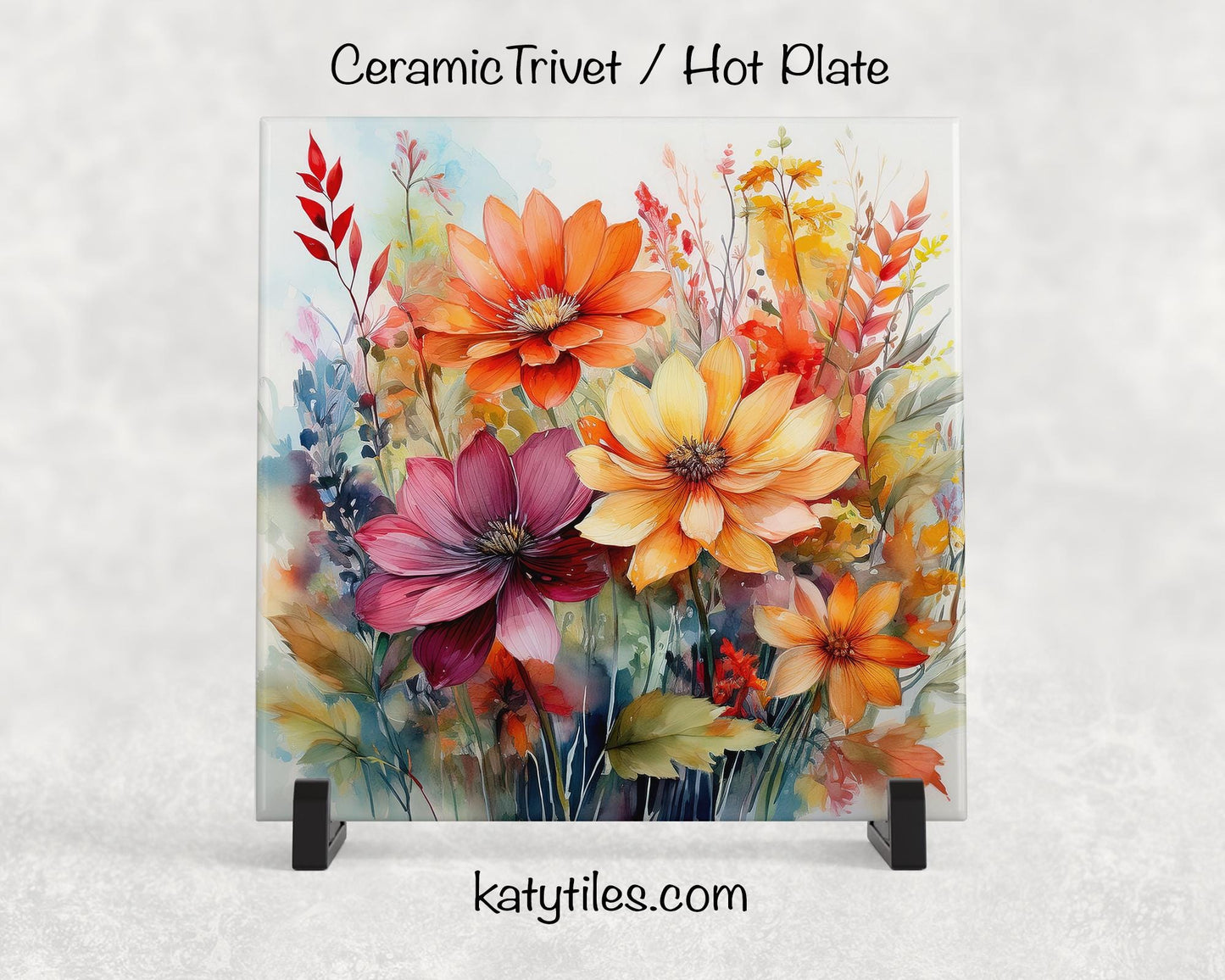 8 Designs! Autumn Fall Flowers Ceramic Tile Trivet/Coaster – 6x6 Handmade Seasonal Kitchen Decor, Thanksgiving Hostess Gift, Made in USA