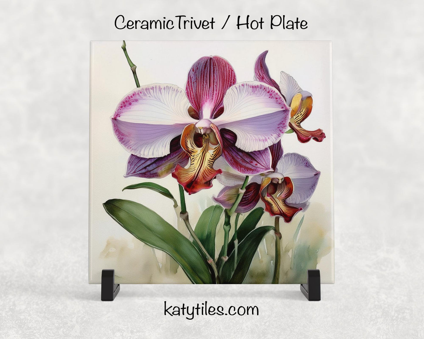 5 Designs! Moth Orchid (Phalaenopsis) Ceramic Tile Trivet/Coaster – 6x6 Handmade Floral Kitchen Decor, Botanical Gift, Made in USA