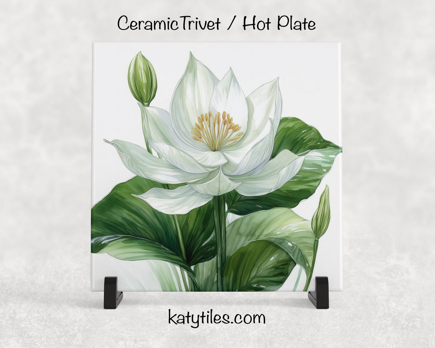 6 Designs! Peace Lily Ceramic Tile Trivet/Coaster – 6x6 Handmade Floral Kitchen Decor, Serene Botanical Gift, Made in USA