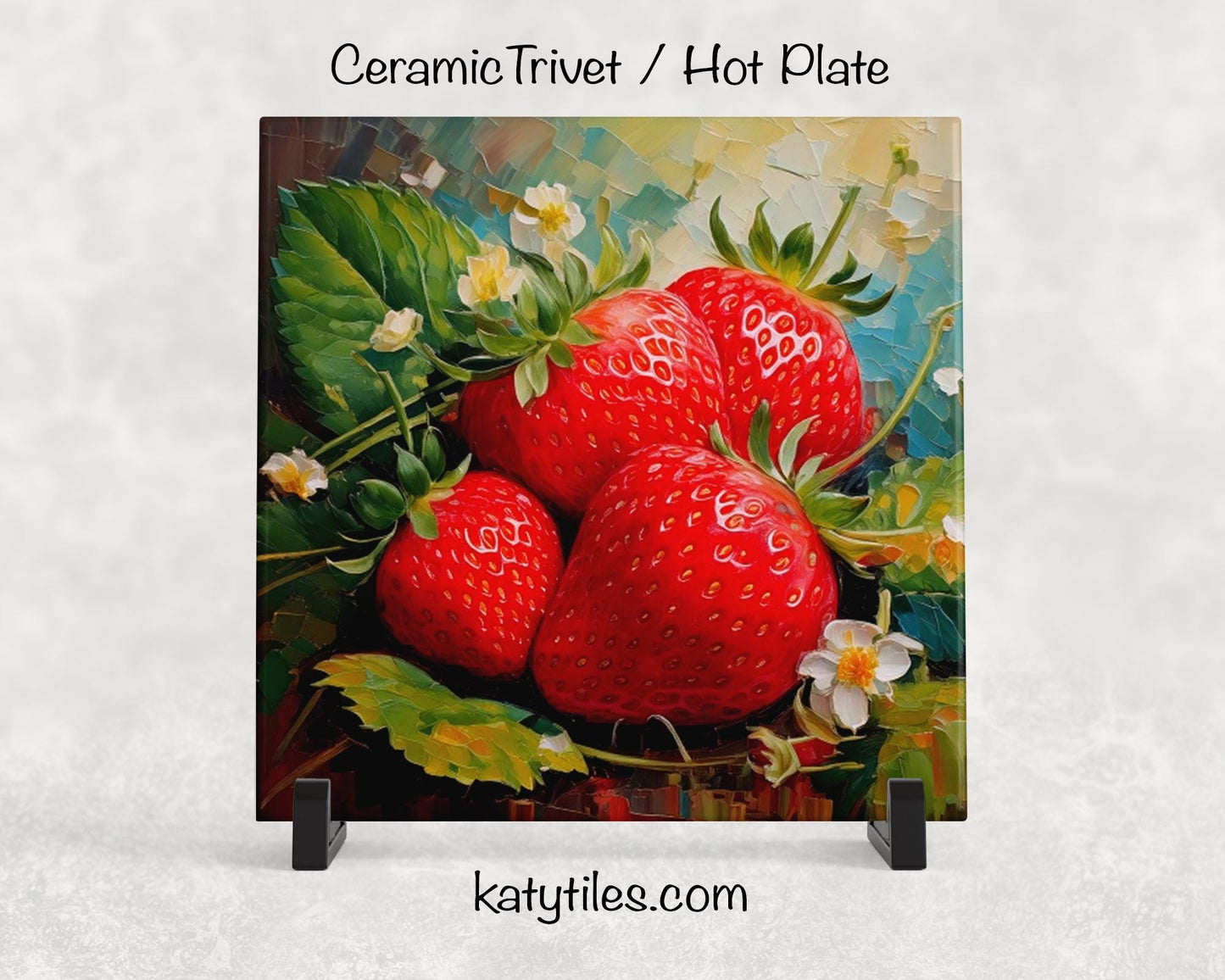 4 Designs! Strawberries Ceramic Tile Trivet/Coaster – 6x6 Handmade Fruit Kitchen Decor, Fresh Summer Gift, Made in USA