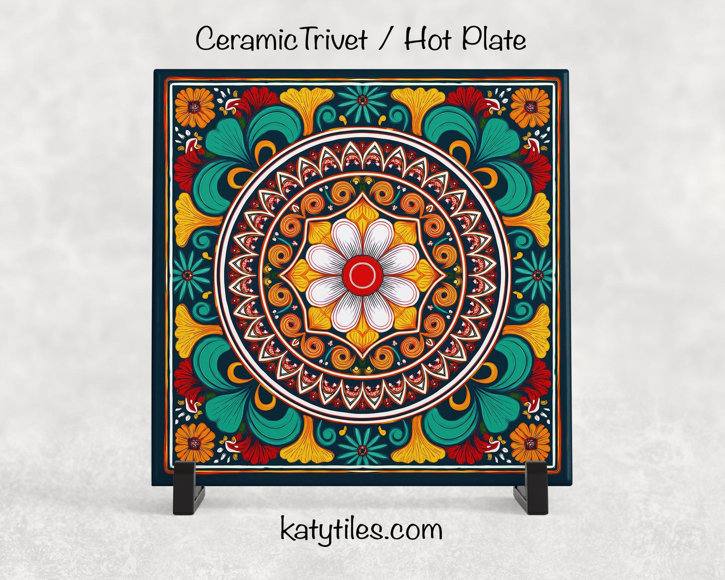 8 Designs! Talavera-Style Ceramic Tile Trivet/Coaster – 6x6 Handmade Mexican Style Tile Floral Kitchen Decor, Colorful Boho Gift