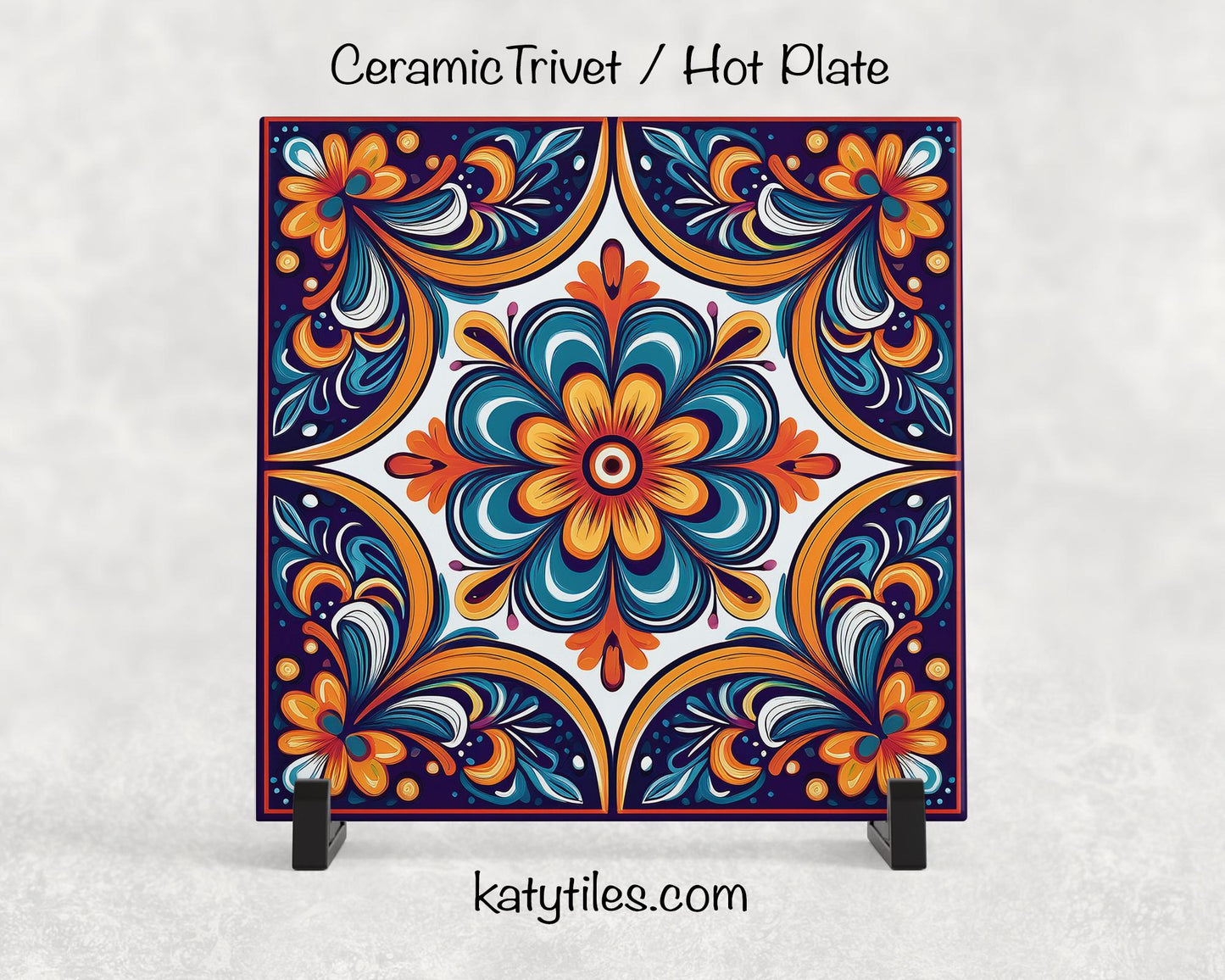 8 Designs! Talavera-Style Ceramic Tile Trivet/Coaster – 6x6 Handmade Mexican Style Tile Floral Kitchen Decor, Colorful Boho Gift