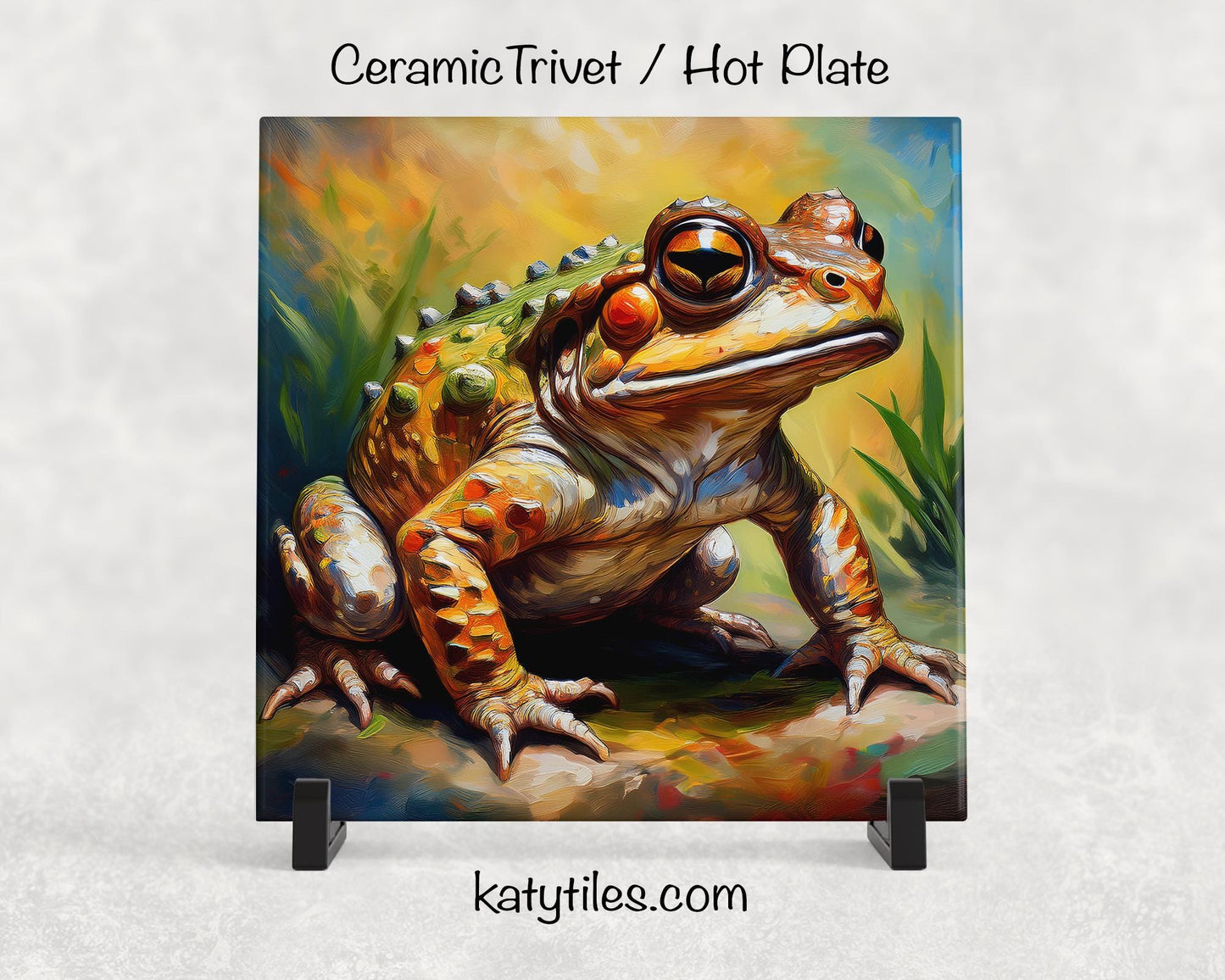 Toad Ceramic Tile Trivet/Coaster – 6x6 Handmade Nature Kitchen Decor, Amphibian Decor Gift, Made in USA