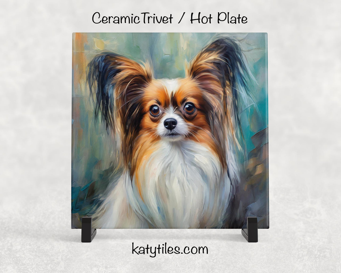 2 Designs! Papillon Ceramic Tile Trivet/Coaster – 6x6 Handmade Dog Decor, Gift for Papillon Lovers, Made in USA