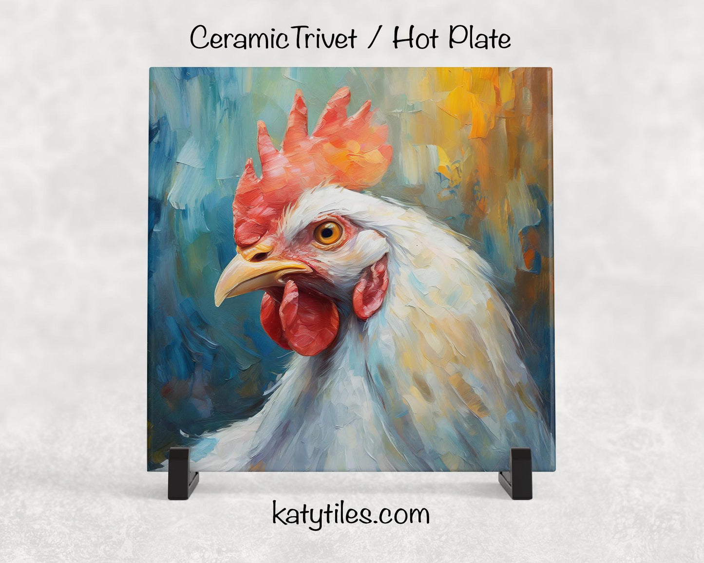 5 Designs! Chicken Ceramic Tile Trivet/Coaster – 6x6 Handmade Farmhouse Kitchen Decor White & Brown Chickens, Made in USA