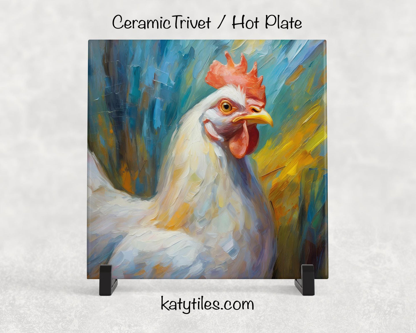 5 Designs! Chicken Ceramic Tile Trivet/Coaster – 6x6 Handmade Farmhouse Kitchen Decor White & Brown Chickens, Made in USA