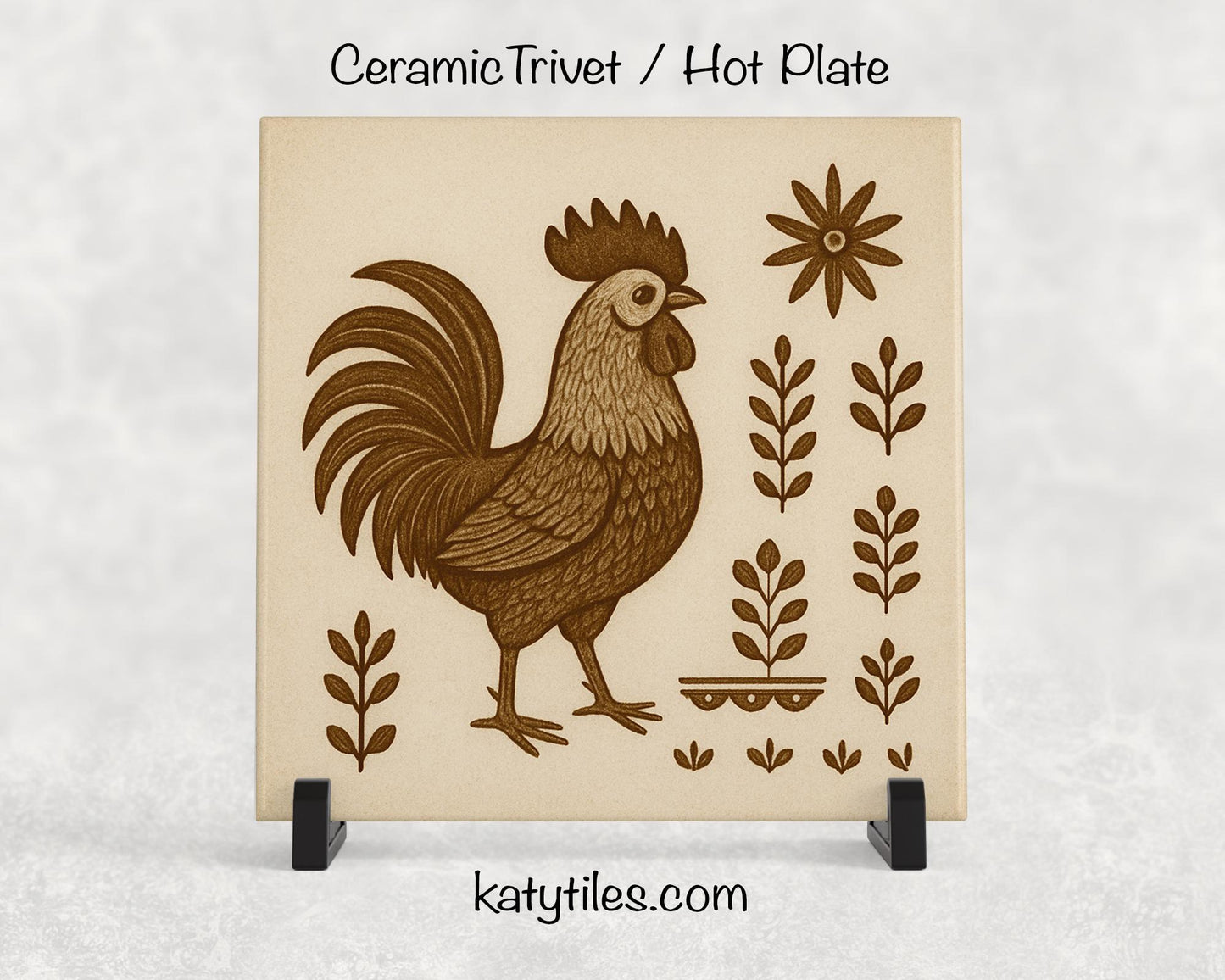 Antique Farmhouse Chicken Ceramic Tile Trivet/Coaster – 6x6 Handmade Rustic Kitchen Decor, Vintage Country Gift, Made in USA