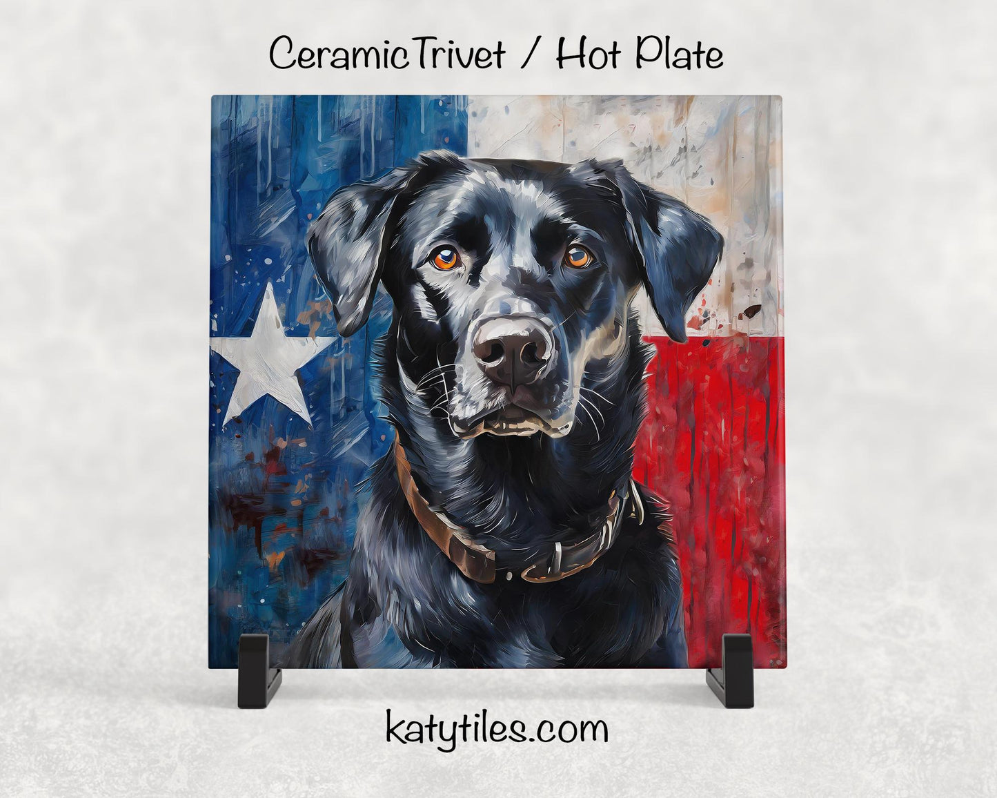 Three Fur Colors! Labrador Retriever with Texas Flag Ceramic Tile Trivet/Coaster– 6x6 Handmade Texas Lab Decor, Gift for Lovers, Made in USA