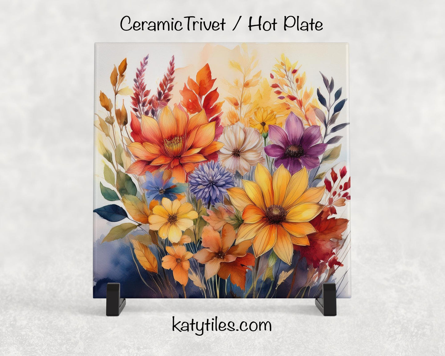 8 Designs! Autumn Fall Flowers Ceramic Tile Trivet/Coaster – 6x6 Handmade Seasonal Kitchen Decor, Thanksgiving Hostess Gift, Made in USA