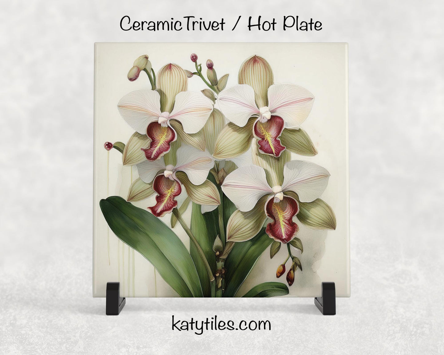 5 Designs! Moth Orchid (Phalaenopsis) Ceramic Tile Trivet/Coaster – 6x6 Handmade Floral Kitchen Decor, Botanical Gift, Made in USA