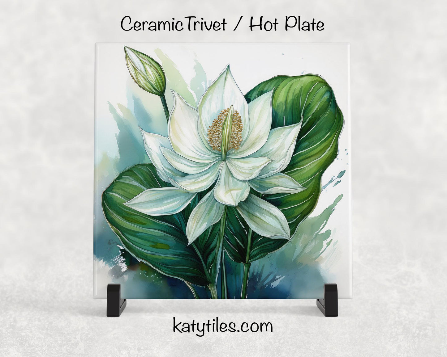 6 Designs! Peace Lily Ceramic Tile Trivet/Coaster – 6x6 Handmade Floral Kitchen Decor, Serene Botanical Gift, Made in USA