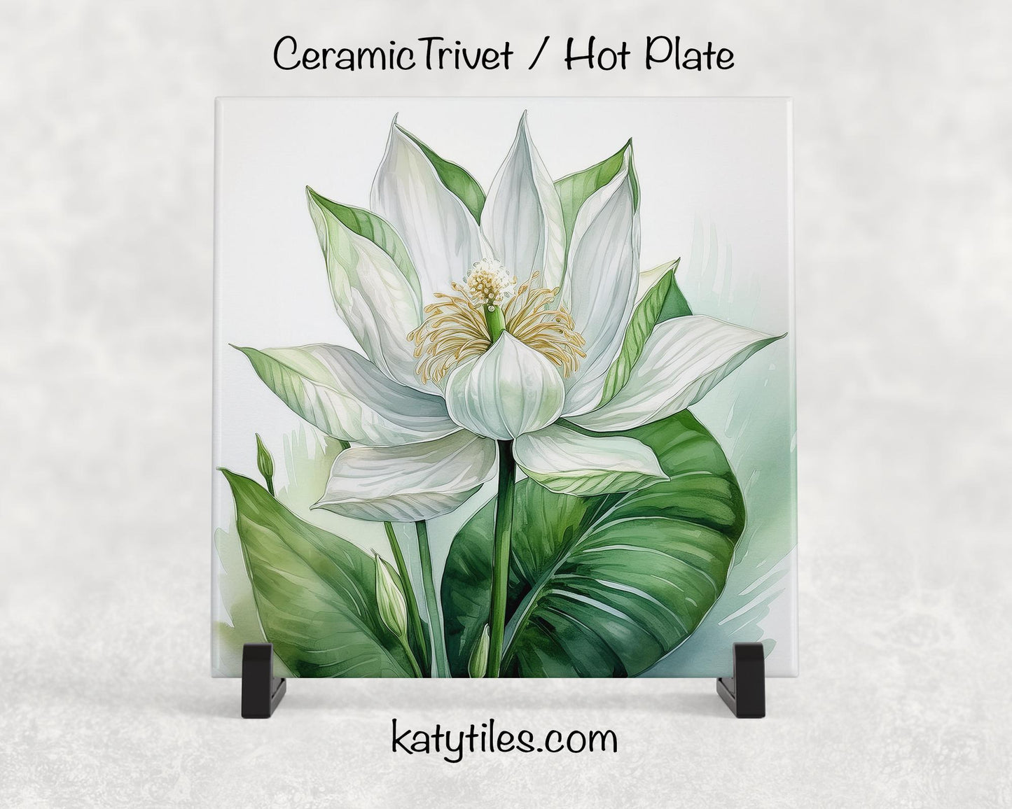 6 Designs! Peace Lily Ceramic Tile Trivet/Coaster – 6x6 Handmade Floral Kitchen Decor, Serene Botanical Gift, Made in USA