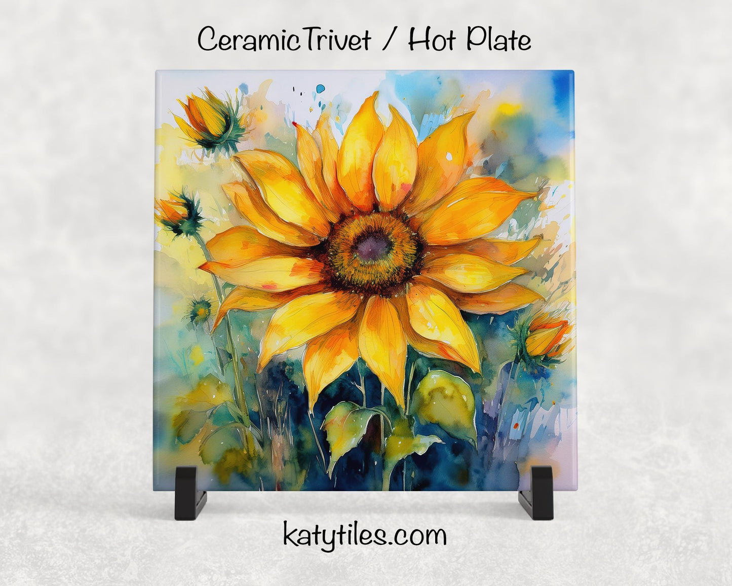 5 Designs! Sunflowers Ceramic Tile Trivet/Coaster – 6x6 Handmade Floral Kitchen Decor, Bright Botanical Gift, Made in USA