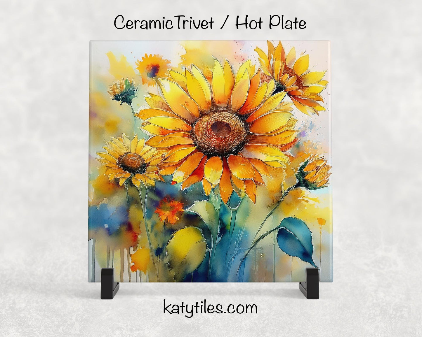 5 Designs! Sunflowers Ceramic Tile Trivet/Coaster – 6x6 Handmade Floral Kitchen Decor, Bright Botanical Gift, Made in USA