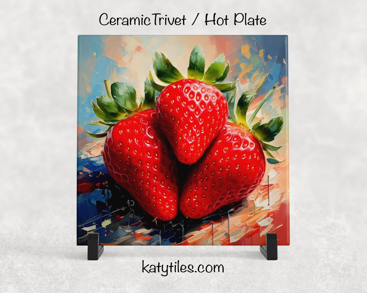 4 Designs! Strawberries Ceramic Tile Trivet/Coaster – 6x6 Handmade Fruit Kitchen Decor, Fresh Summer Gift, Made in USA